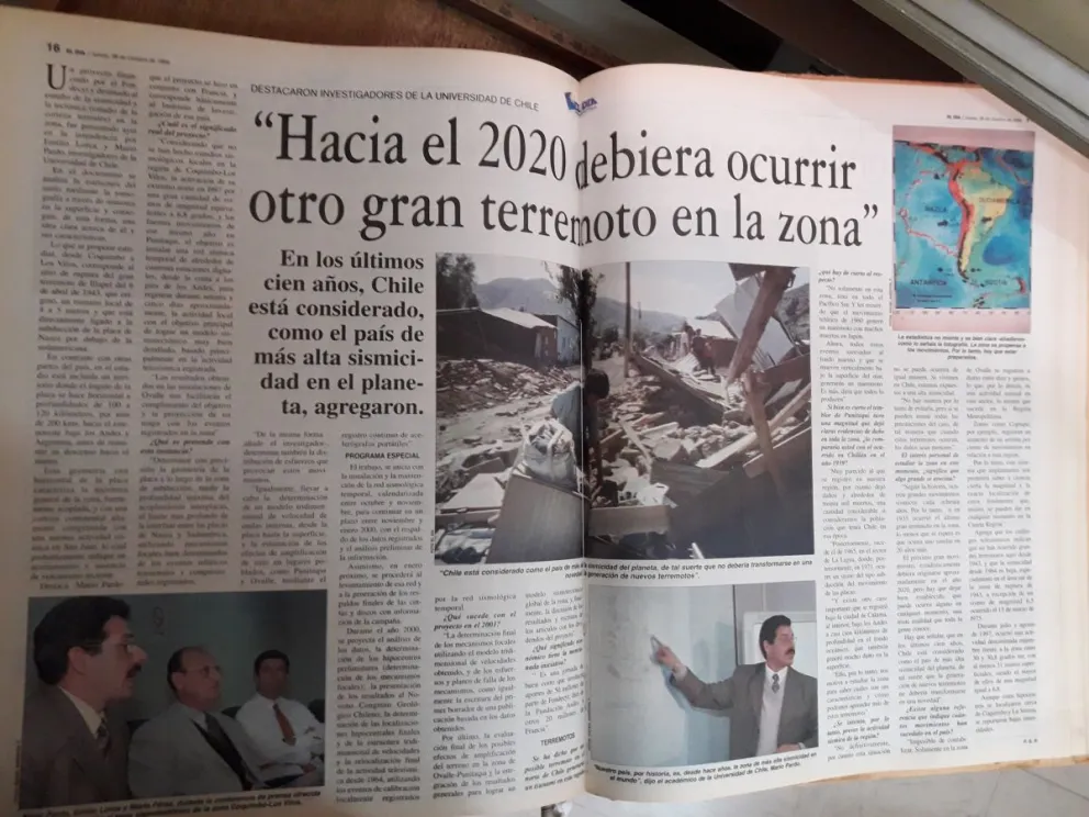 A través de Diario El Día, en 1999, Mario Pardo informaba que se proyectaba un terremoto de magnitudes al 2020.