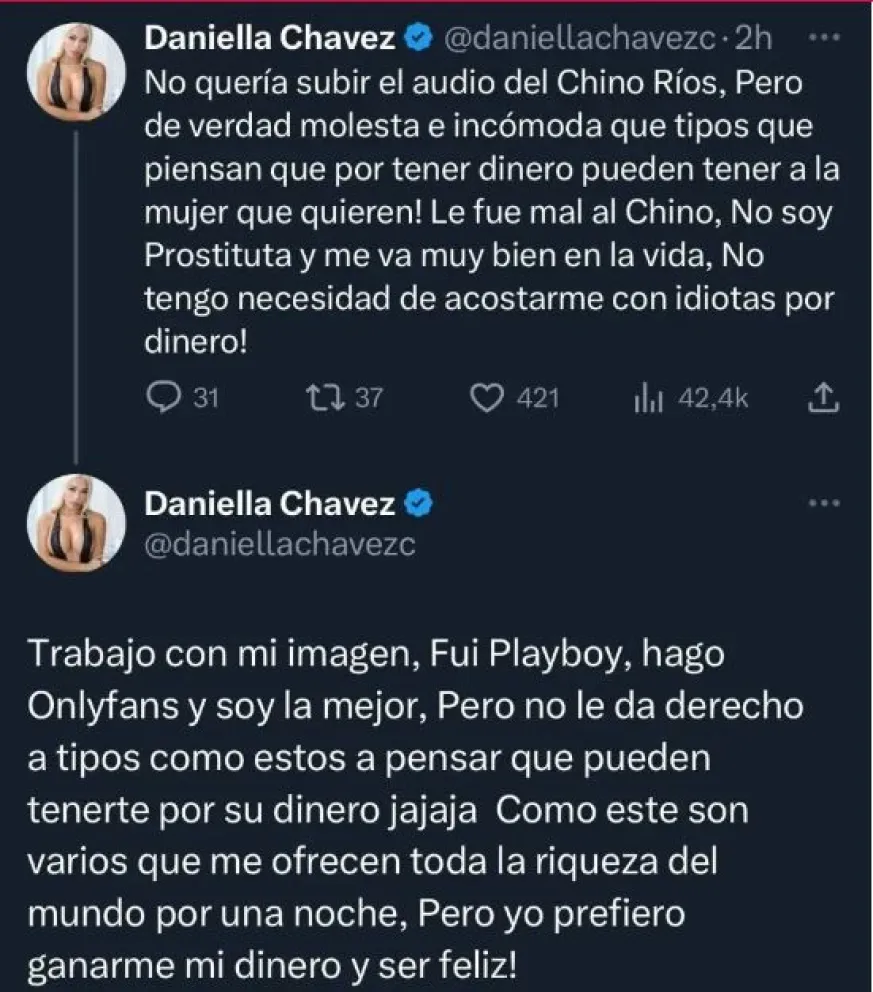 Polémica: Daniella Chávez filtra audio íntimo del Chino Ríos que contiene  una 