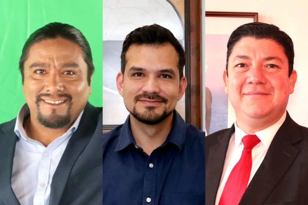 De izquierda a Derecha: Javier Vega, candidato del PC. Rubén Quezada, candidato del FA. Vladimir Pleticosic, candidato de la DC.