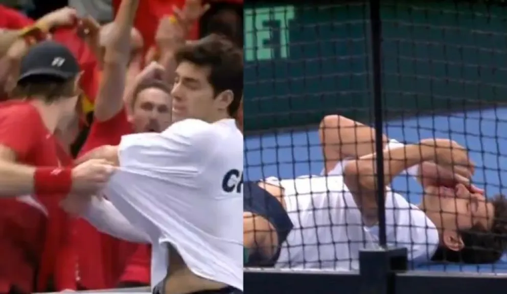 <h3>Bergs agredió a Cristian Garin y 'dio' triunfo a Bélgica en Copa Davis</h3><br />
<h4>Chileno terminó descalificado</h4><br /> 2 Imagen del partido entre Zizou Bergs y Cristian Garin