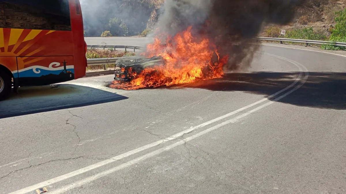 Vehículo se incendia en la Ruta D-51 en Andacollo
