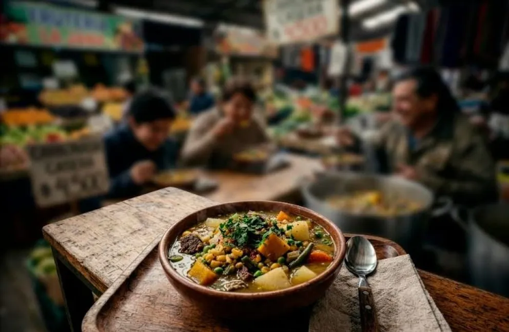 La carbonada, un guiso tradicional chileno a base de carne y variadas verduras picadas, fue el plato elegido por su conexión directa con los productos frescos que se comercializan diariamente en la Feria Modelo. (Foto: Cedida)