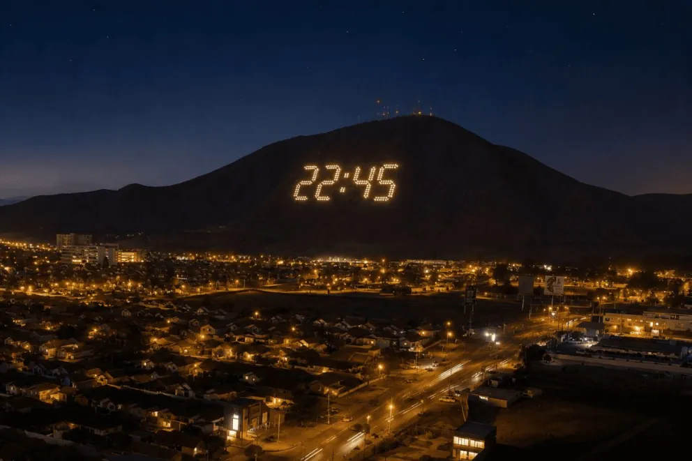 Imagen referencial creada con IA: así habría lucido el reloj gigante del Cerro Grande. 