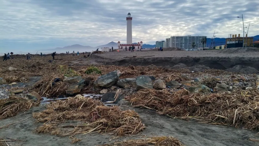 A lo largo de la Avenida del Mar y la avenida Costanera es posible observar los sedimentos arrastrados por el río Elqui tras el paso del sistema frontal. (Foto: El Día)